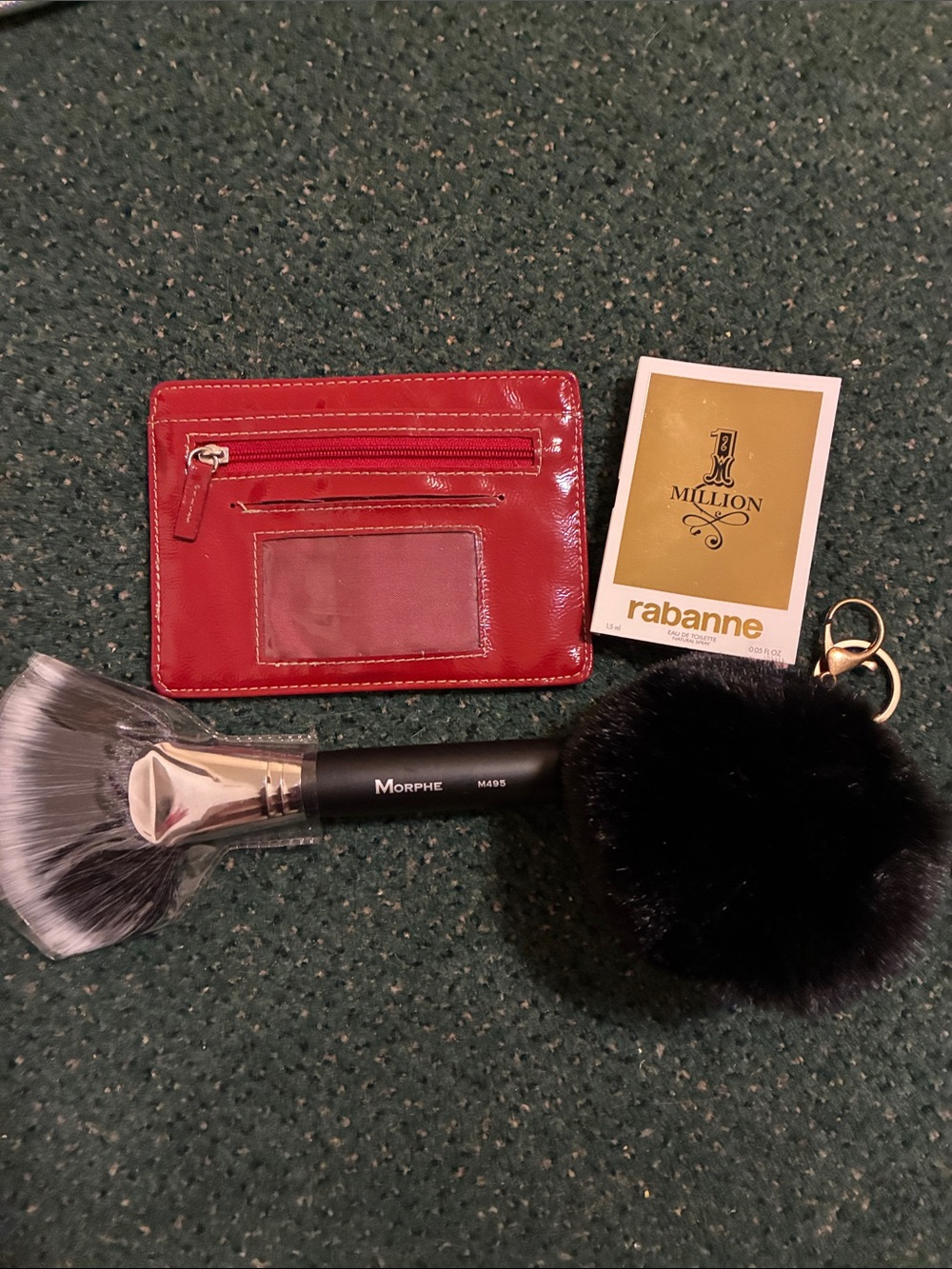 Morphe Black Powder Brush with Red Card Holder and Black Pom Keychain